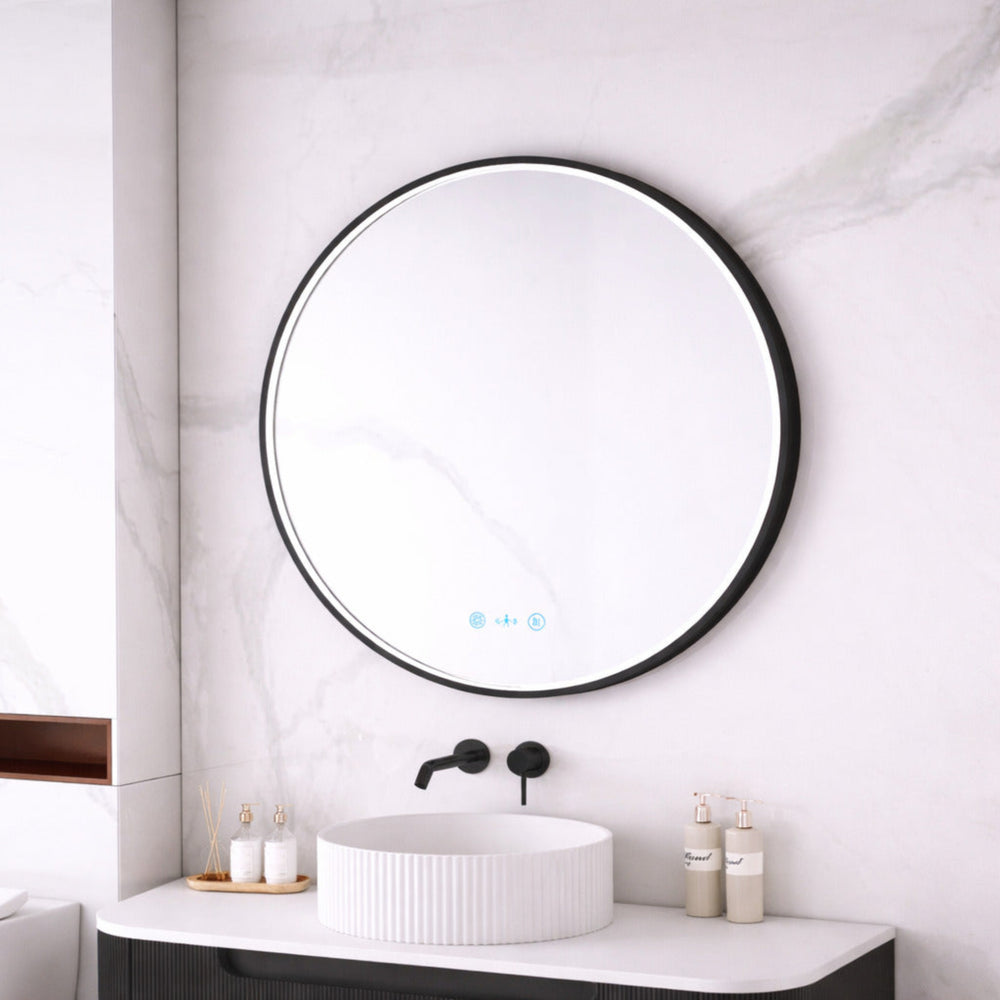 MERCIO MAIA FRAMED ROUND LED MIRROR MATTE BLACK 900X900MM
