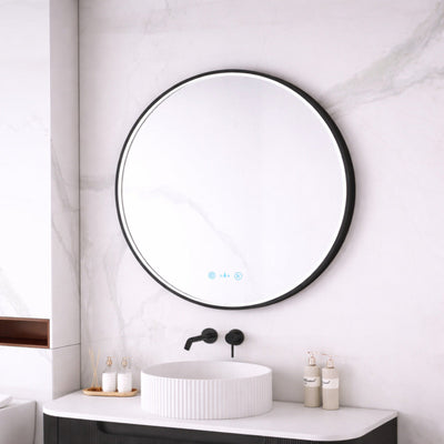 MERCIO MAIA FRAMED ROUND LED MIRROR MATTE BLACK 900X900MM