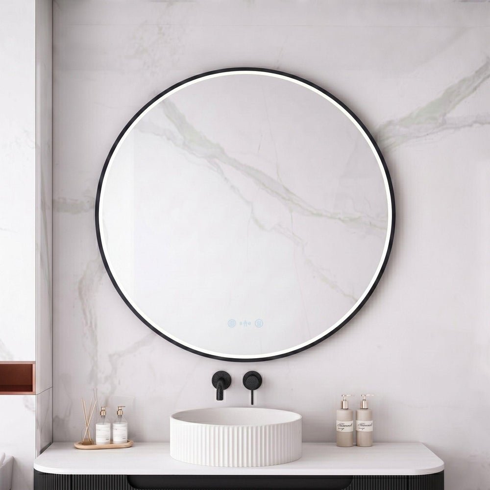 MERCIO MAIA FRAMED ROUND LED MIRROR MATTE BLACK 900X900MM
