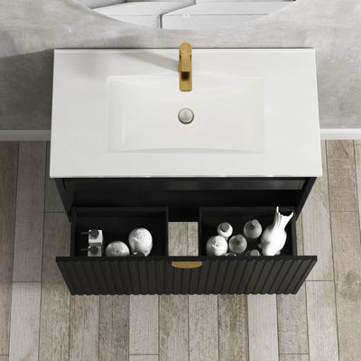 OTTI MARLO MATTE BLACK 600MM SINGLE BOWL WALL HUNG VANITY