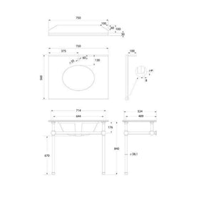 TURNER HASTINGS MAYER BASIN STAND WITH REAL CARRARA MARBLE TOP CHROME 750MM