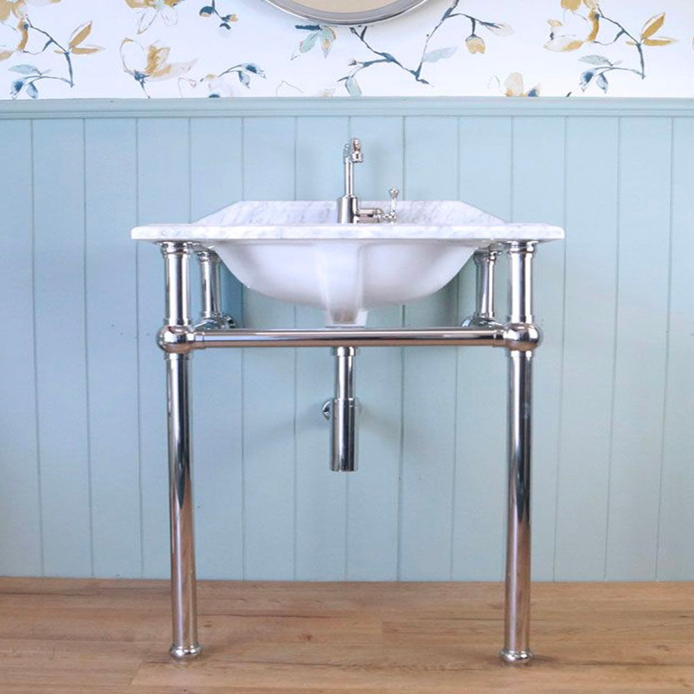 TURNER HASTINGS MAYER BASIN STAND WITH REAL CARRARA MARBLE TOP CHROME 750MM