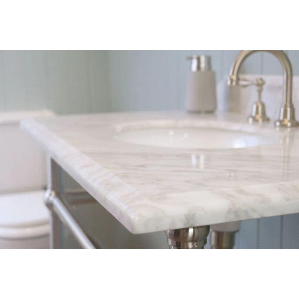 TURNER HASTINGS MAYER BASIN STAND WITH REAL CARRARA MARBLE TOP BRUSHED NICKEL 900MM