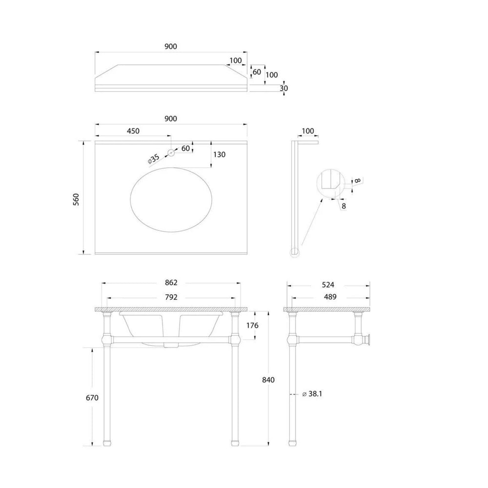 TURNER HASTINGS MAYER BASIN STAND WITH REAL CARRARA MARBLE TOP BRUSHED NICKEL 900MM