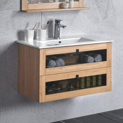 BELBAGNO MANHATTAN WHITE OAK II 600MM SINGLE BOWL WALL HUNG VANITY AND BASIN