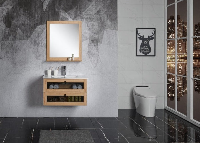 BEL BAGNO MANHATTAN WHITE OAK II 800MM SINGLE BOWL WALL HUNG VANITY AND BASIN