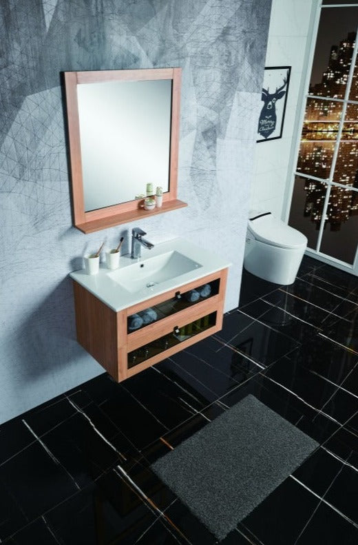 BEL BAGNO MANHATTAN WHITE OAK II 800MM SINGLE BOWL WALL HUNG VANITY AND BASIN