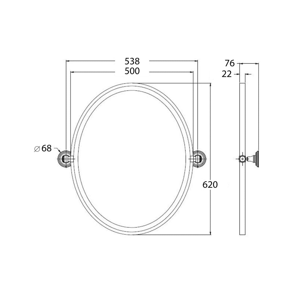 TURNER HASTINGS MAYER FRAMED PIVOT OVAL MIRROR CHROME 538X620MM