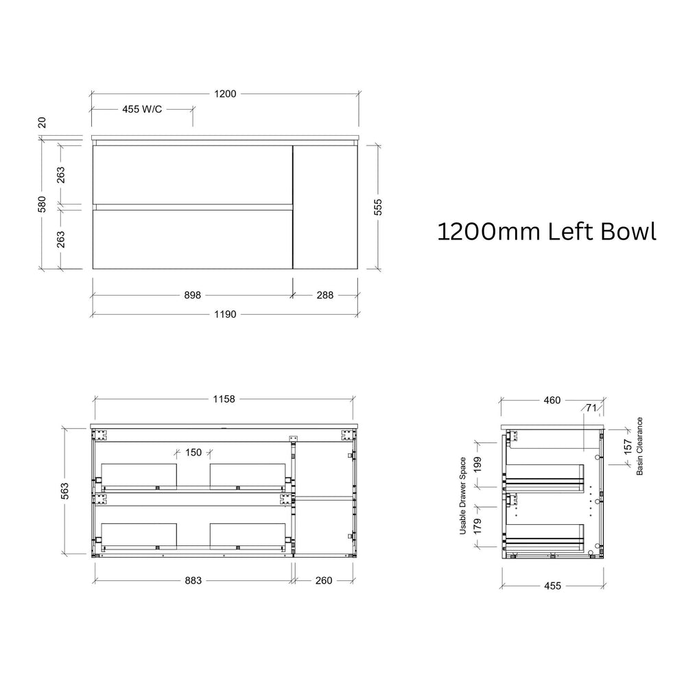TIMBERLINE MARSHALL CUSTOM WALL HUNG VANITY (ALL SIZING)