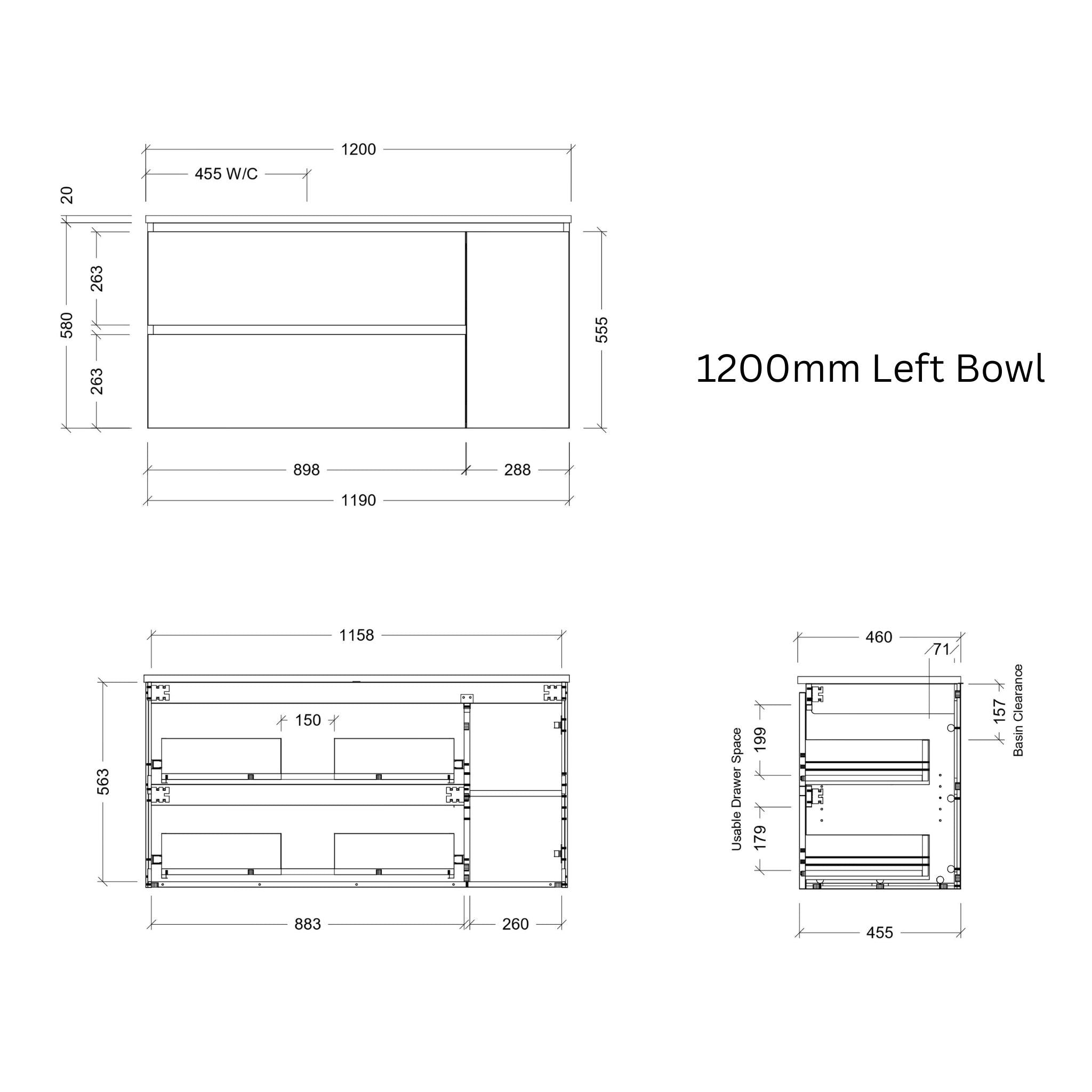 TIMBERLINE MARSHALL CUSTOM WALL HUNG VANITY (ALL SIZING)