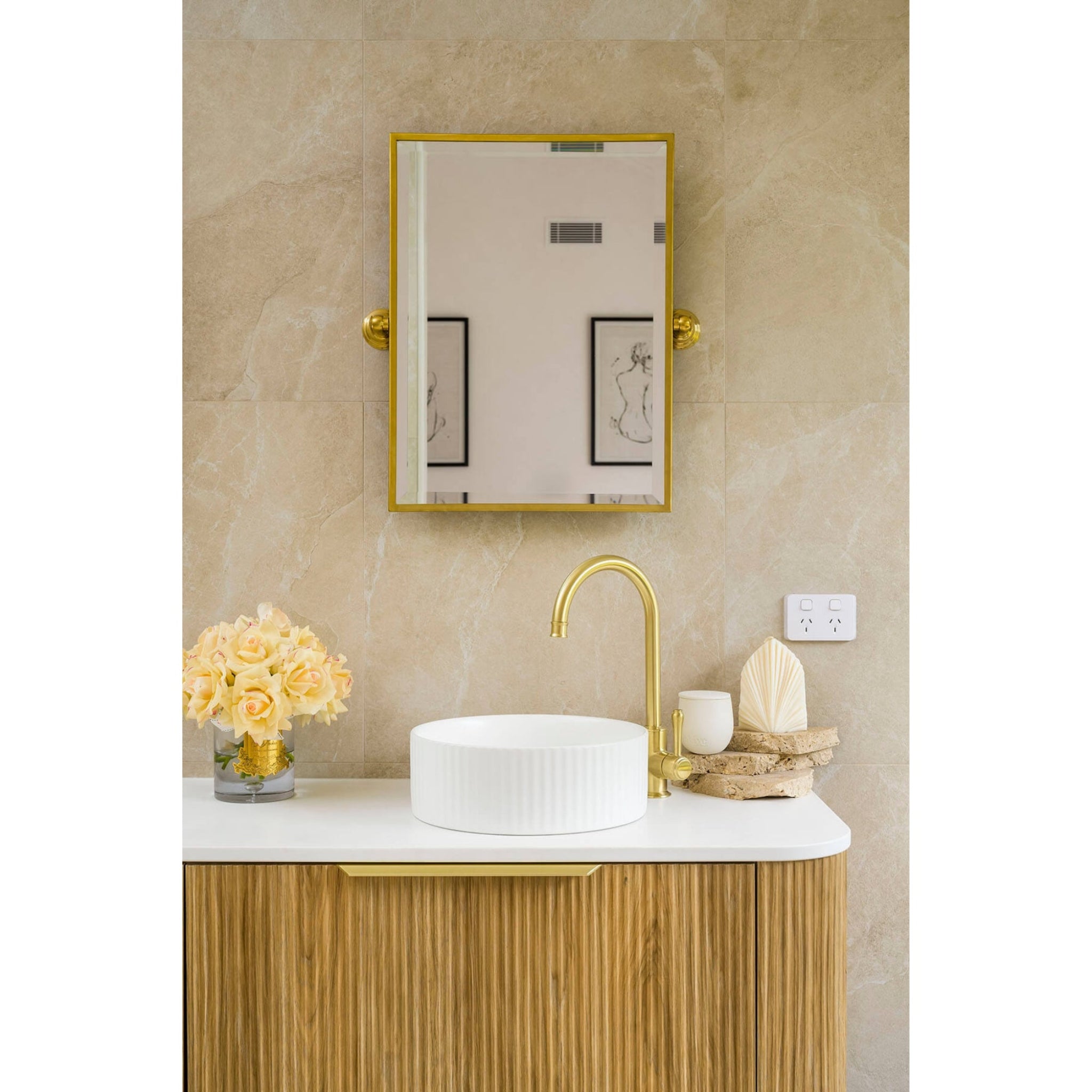 TURNER HASTINGS MAYER FRAMED PIVOT RECTANGULAR MIRROR BRUSHED BRASS 495X610MM