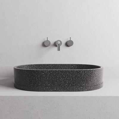 MADU MARGO OVAL ABOVE COUNTER BASIN TERRAZO STONE PROUD EDGE BLACK 585MM