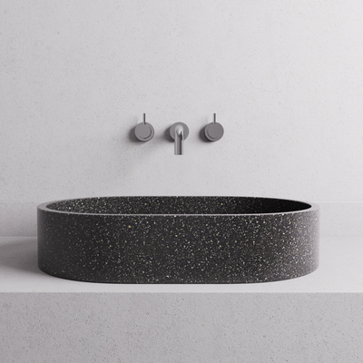 MADU MARGO OVAL ABOVE COUNTER BASIN TERRAZO STONE SEAMLESS EDGE BLACK 575MM