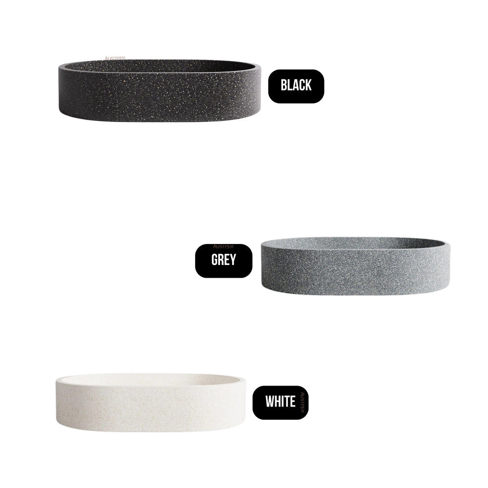 MADU MARGO OVAL ABOVE COUNTER BASIN TERRAZO STONE SEAMLESS EDGE GREY 575MM