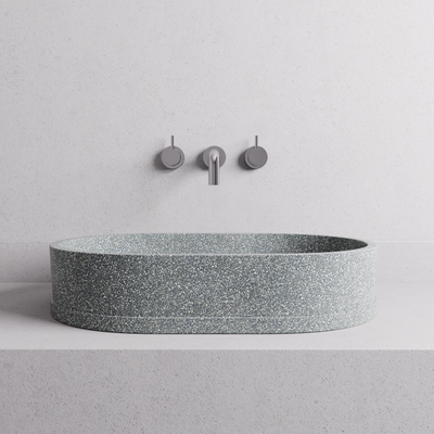 MADU MARGO OVAL ABOVE COUNTER BASIN TERRAZO STONE PROUD EDGE GREY 585MM