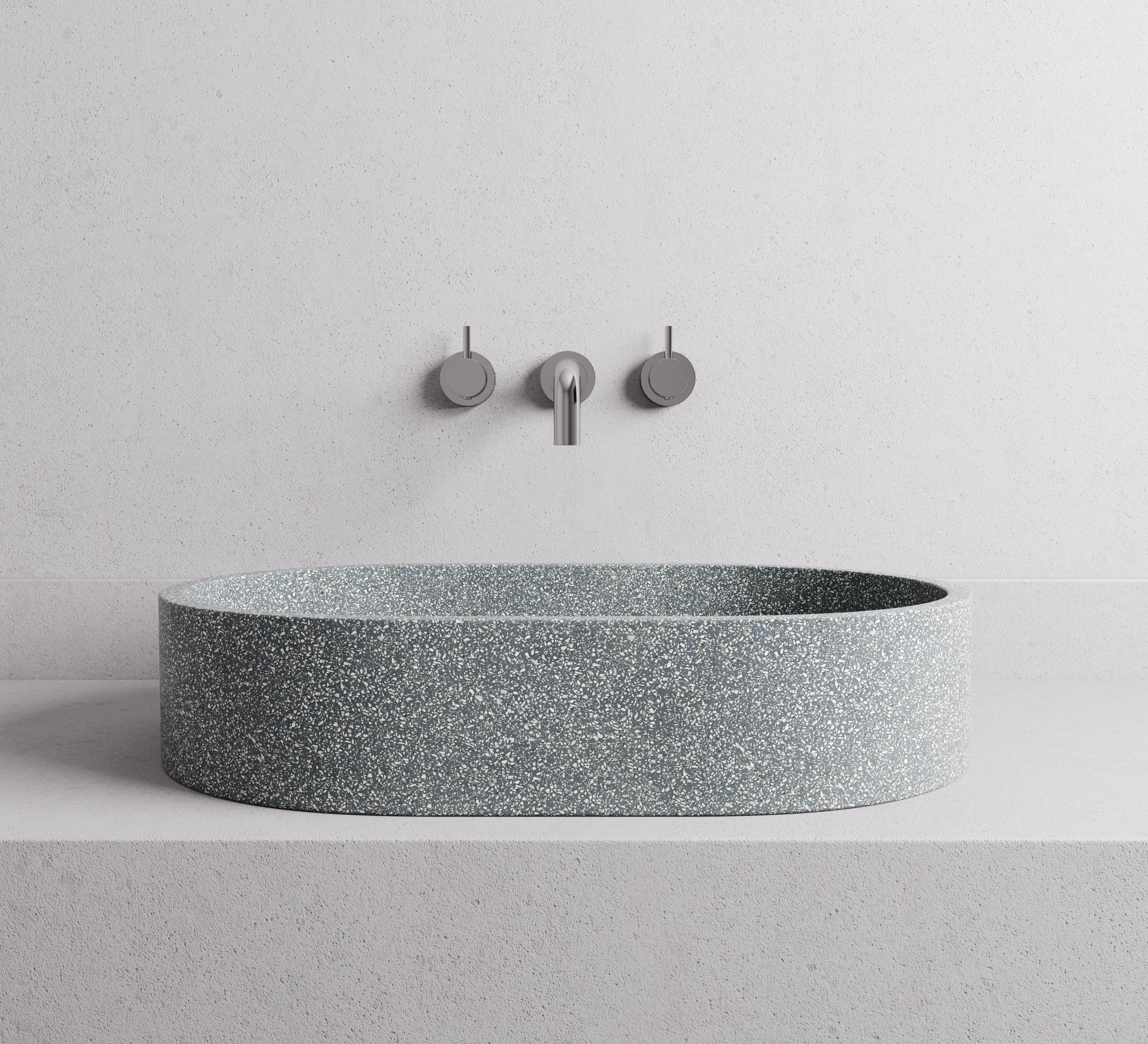 MADU MARGO OVAL ABOVE COUNTER BASIN HANDCRAFTED TERRAZO STONE SEAMLESS EDGE GREY 590MM