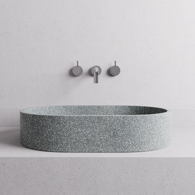 MADU MARGO OVAL ABOVE COUNTER BASIN TERRAZO STONE SEAMLESS EDGE GREY 575MM