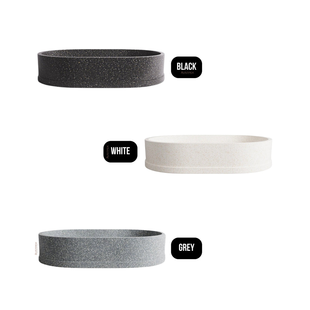 MADU MARGO OVAL ABOVE COUNTER BASIN TERRAZO STONE PROUD EDGE WHITE 585MM