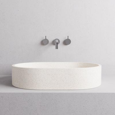 MADU MARGO OVAL ABOVE COUNTER BASIN TERRAZO STONE SEAMLESS EDGE WHITE 575MM