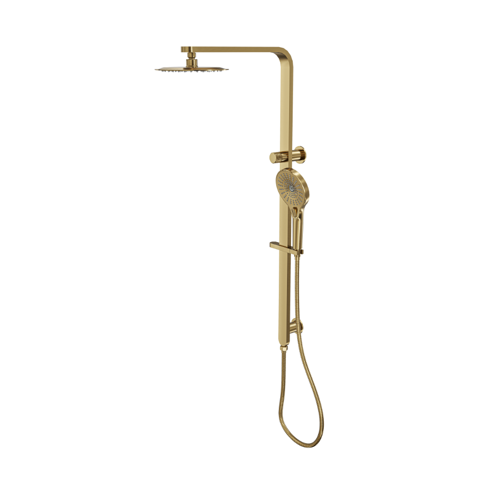 LINSOL MASON SHOWER COMBINATION AND MULTIFUNCTION HANDPIECE WITH 200MM ROUND HEAD BRUSHED BRASS