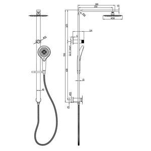 Linsol Mason Shower Combination Multifunction 200mm dimensions