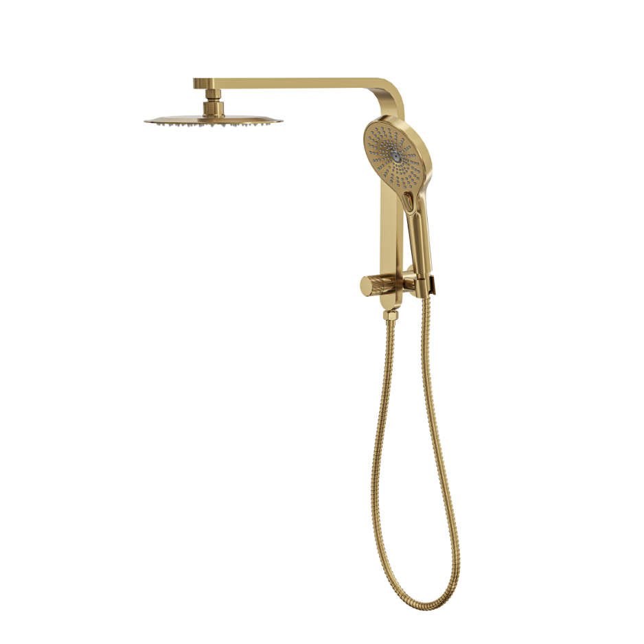 LINSOL MASON SHORT SHOWER COMBINATION AND MULTIFUNCTION HANDPIECE WITH 200MM ROUND HEAD BRUSHED BRASS