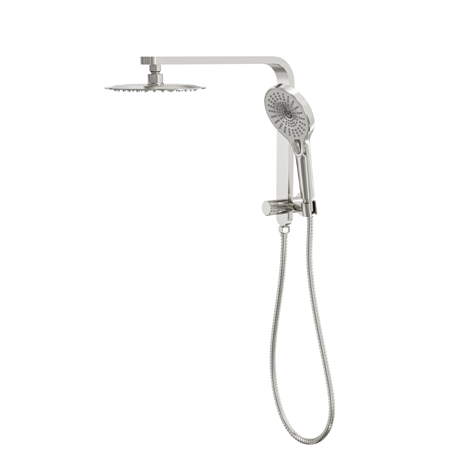 LINSOL MASON SHORT SHOWER COMBINATION AND MULTIFUNCTION HANDPIECE WITH 200MM ROUND HEAD BRUSHED NICKEL