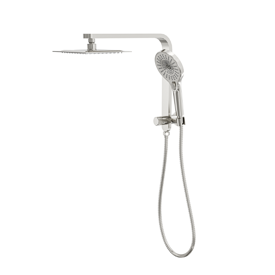 LINSOL MASON SHORT SHOWER COMBINATION AND MULTIFUNCTION HANDPIECE WITH 200MM SQUARE HEAD BRUSHED NICKEL