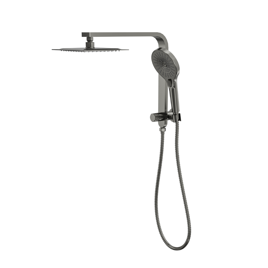 LINSOL MASON SHORT SHOWER COMBINATION AND MULTIFUNCTION HANDPIECE WITH 200MM SQUARE HEAD GUN METAL