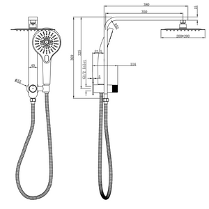 Linsol Mason Short Shower Combination Multifunction 200mm Square dimensions