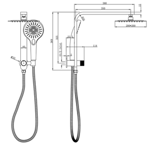 Linsol Mason Short Shower Combination Multifunction 200mm Square dimensions
