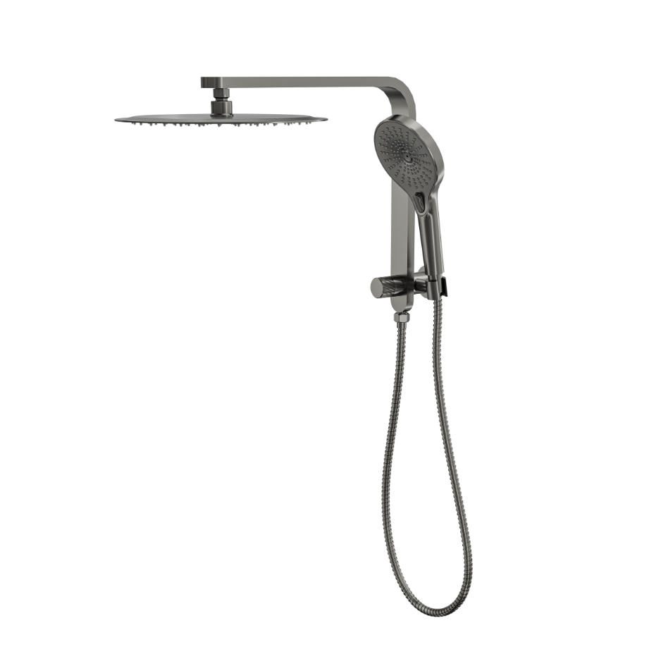 LINSOL MASON SHORT SHOWER COMBINATION AND MULTIFUNCTION HANDPIECE WITH 300MM ROUND HEAD GUN METAL