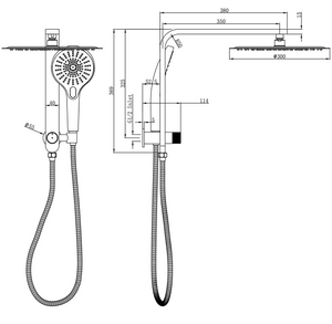 Linsol Mason Short Shower Combination Multifunction 300mm dimensions