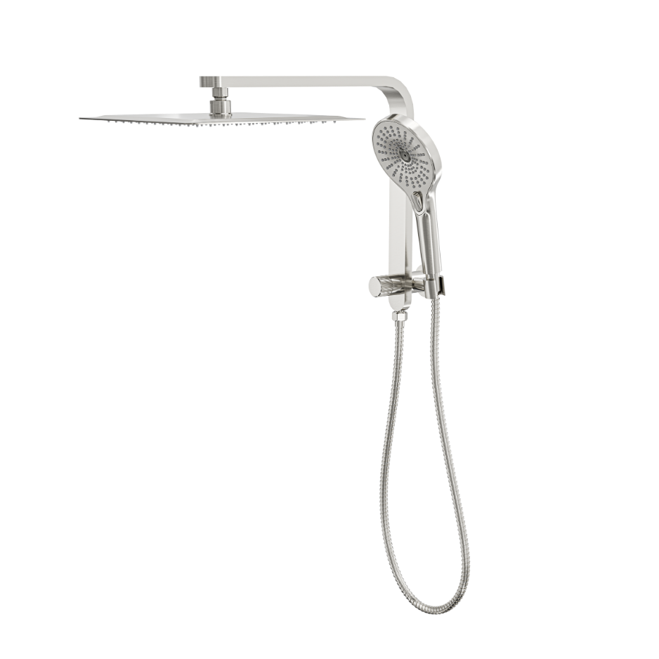 LINSOL MASON SHORT SHOWER COMBINATION AND MULTIFUNCTION HANDPIECE WITH 300MM SQUARE HEAD BRUSHED NICKEL