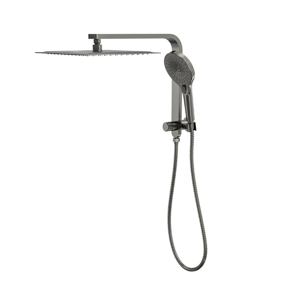 LINSOL MASON SHORT SHOWER COMBINATION AND MULTIFUNCTION HANDPIECE WITH 300MM SQUARE HEAD GUN METAL