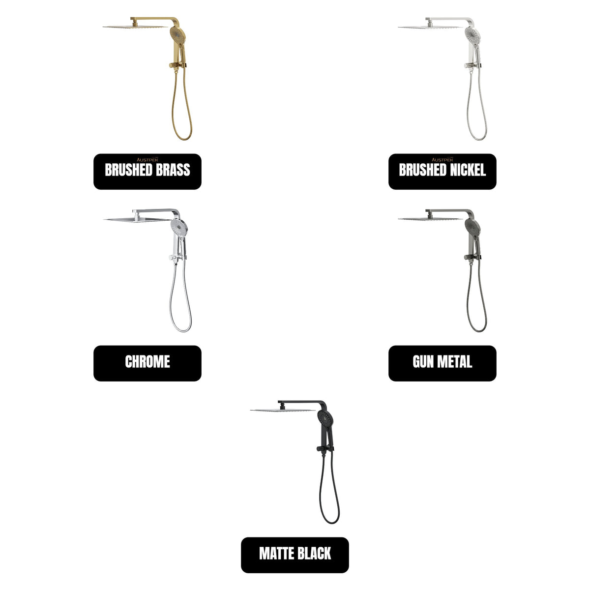 LINSOL MASON SHORT SHOWER COMBINATION AND MULTIFUNCTION HANDPIECE WITH 300MM SQUARE HEAD BRUSHED NICKEL