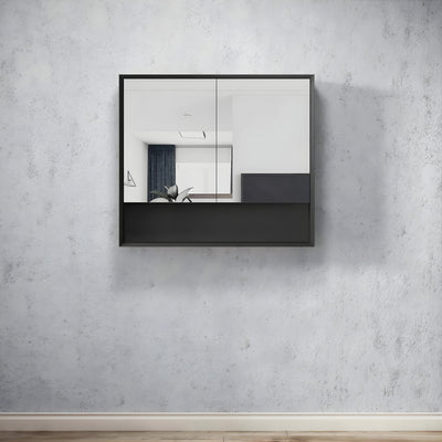OTTI MARLO MATTE BLACK WALL HUNG SHAVING CABINET 900X800MM