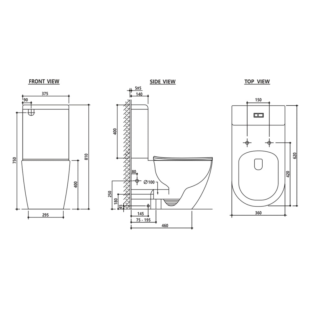 ZUMI VERA AMBULANT EXTRA HIGH BACK-TO-WALL TOILET SUITE GLOSS WHITE