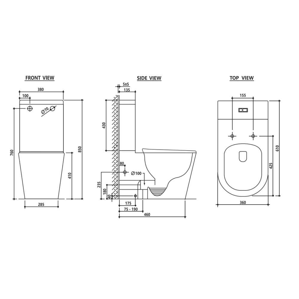 ZUMI SANDRA RIMLESS BACK-TO-WALL TOILET SUITE GLOSS WHITE