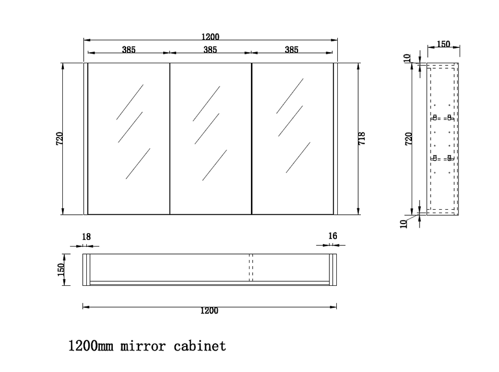 RIVA GENEVA MATTE BLACK FLUTED MIRROR CABINET 1200X720MM