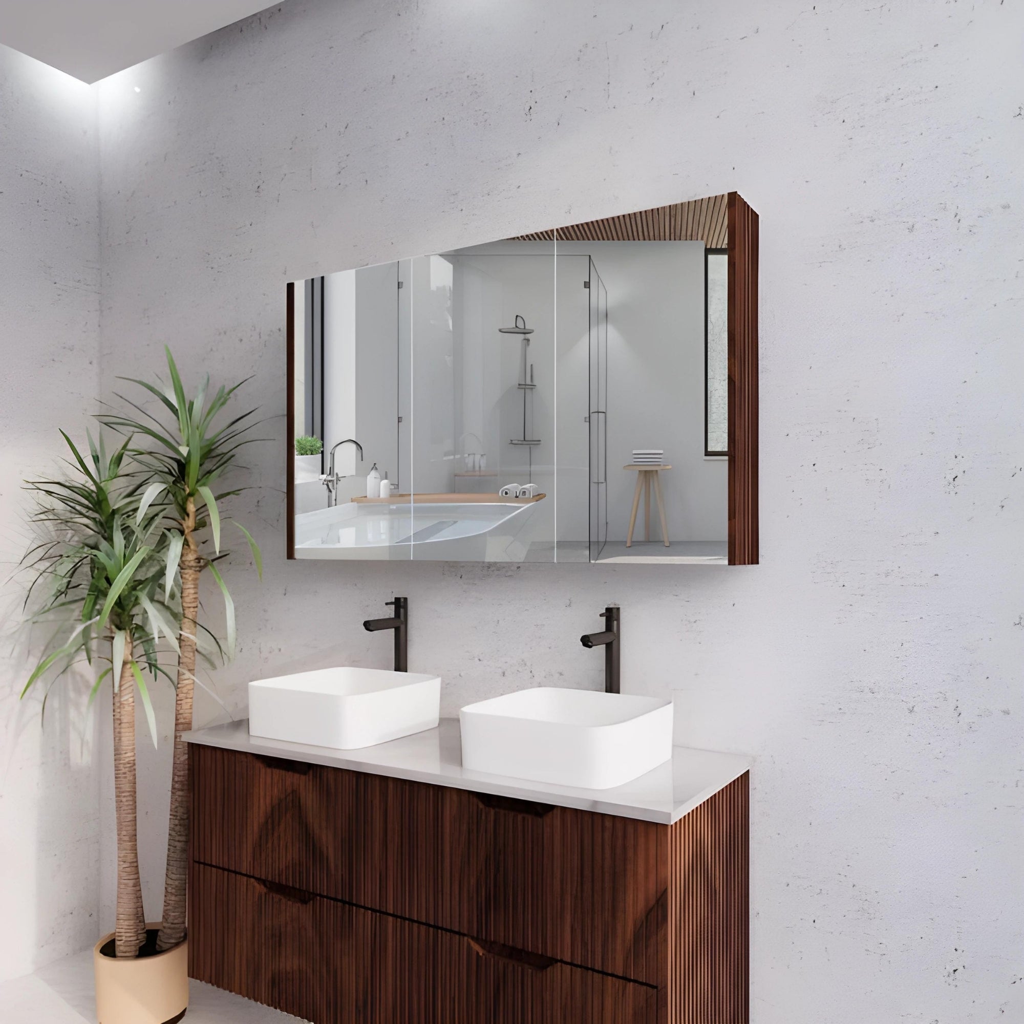 RIVA GENEVA FLUTED BROWN OAK MIRROR SHAVING CABINET 1200X720MM
