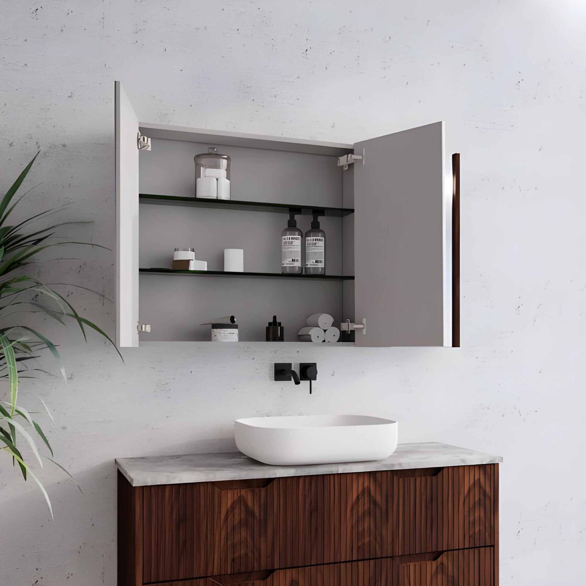 RIVA GENEVA FLUTED BROWN OAK MIRROR SHAVING CABINET 1200X720MM