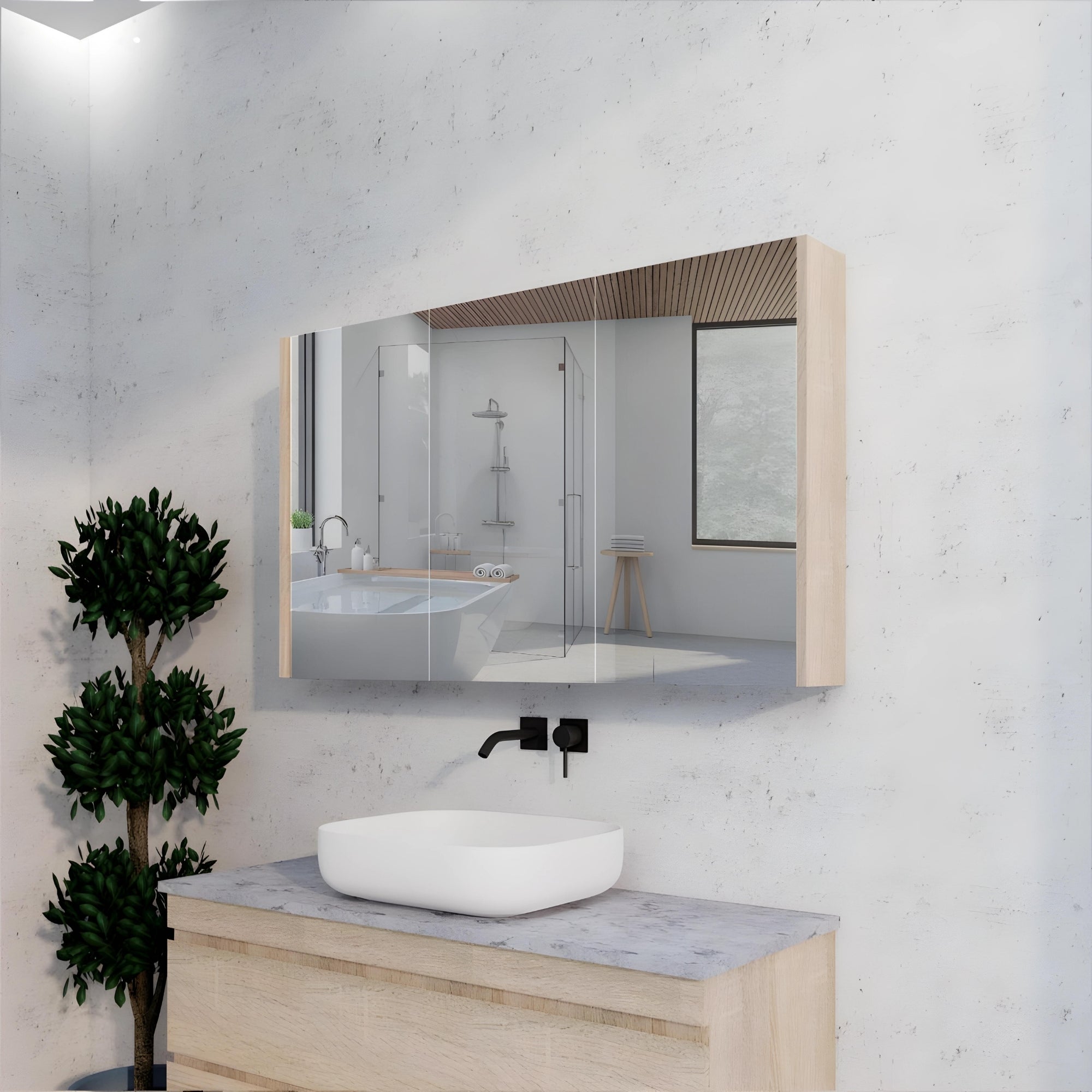 RIVA GENEVA LIGHT OAK MIRROR SHAVING CABINET 1200X720MM