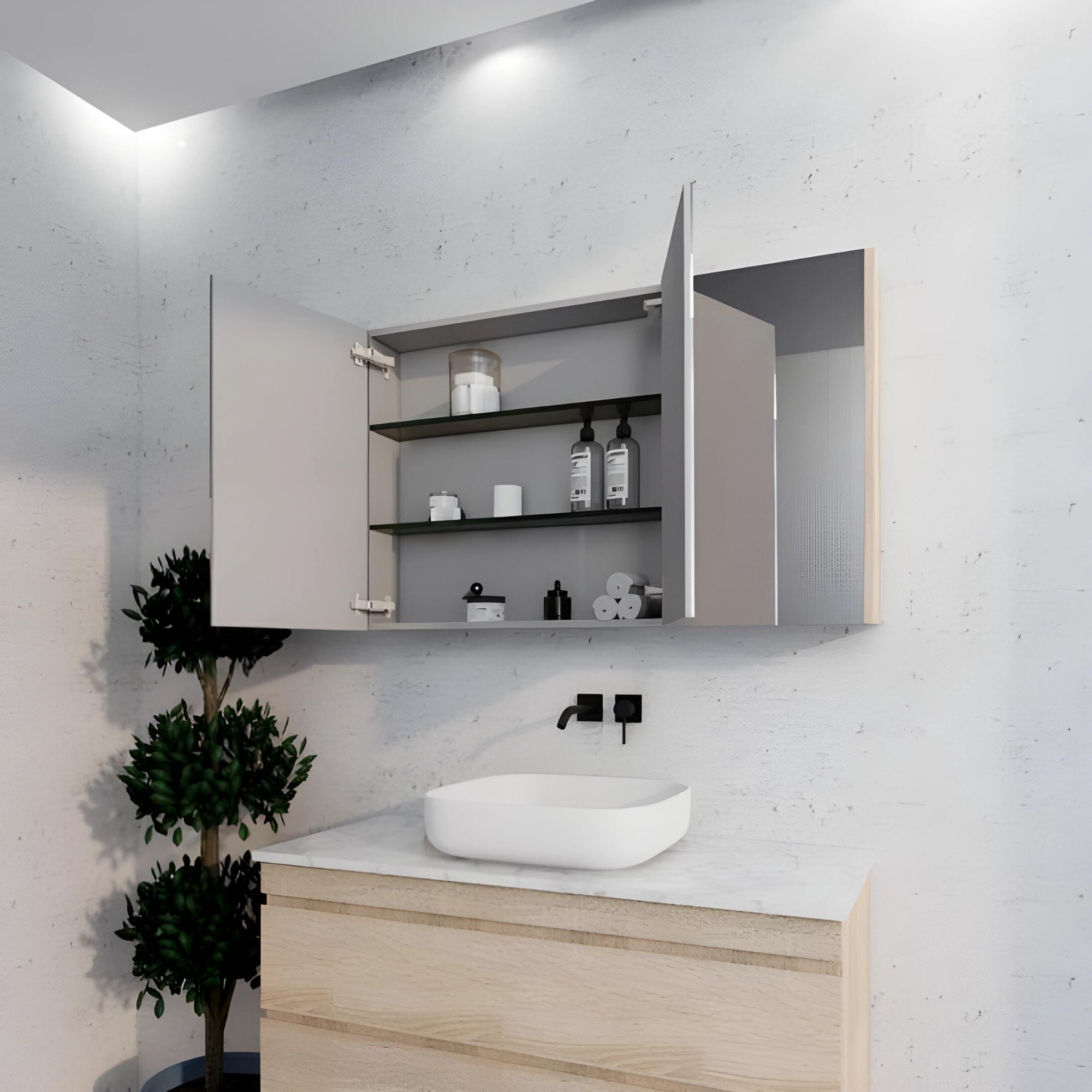 RIVA GENEVA LIGHT OAK MIRROR SHAVING CABINET 1200X720MM
