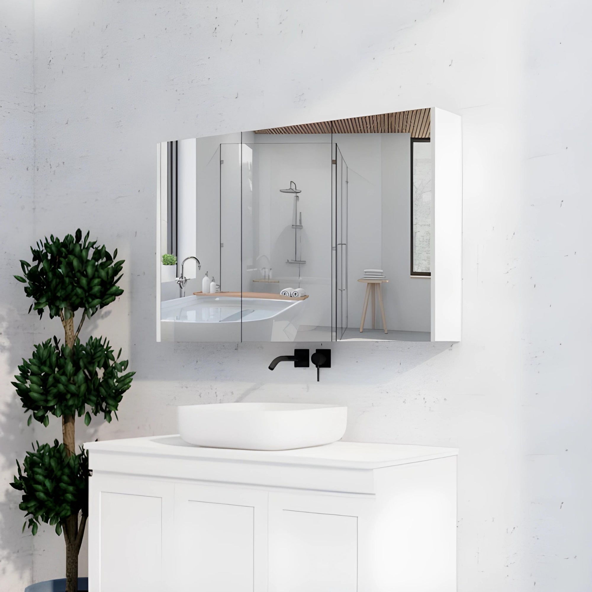 RIVA GENEVA MATTE WHITE MIRROR SHAVING CABINET 1200X720MM