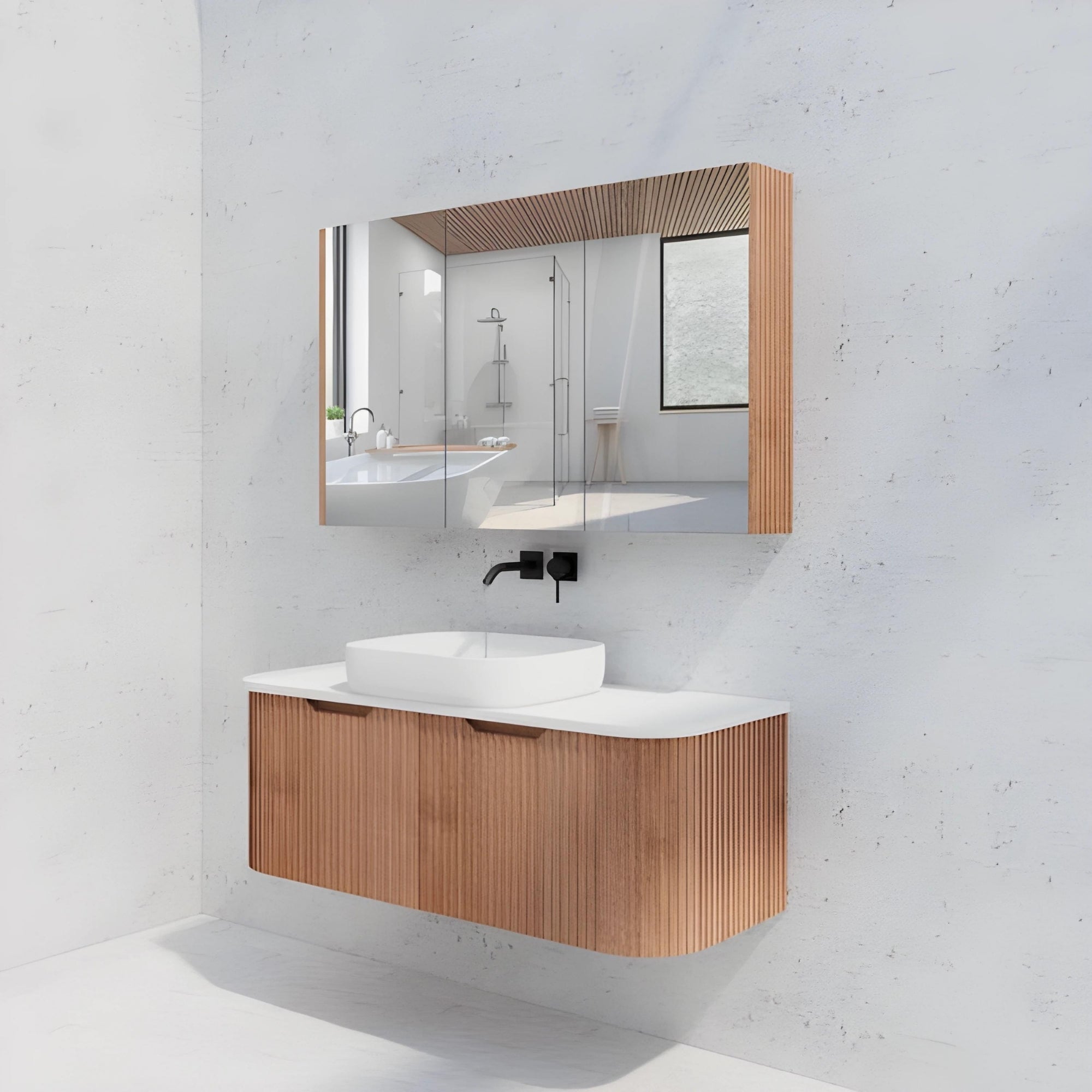 RIVA GENEVA FLUTED SOLID TIMBER MIRROR SHAVING CABINET 1200X720MM