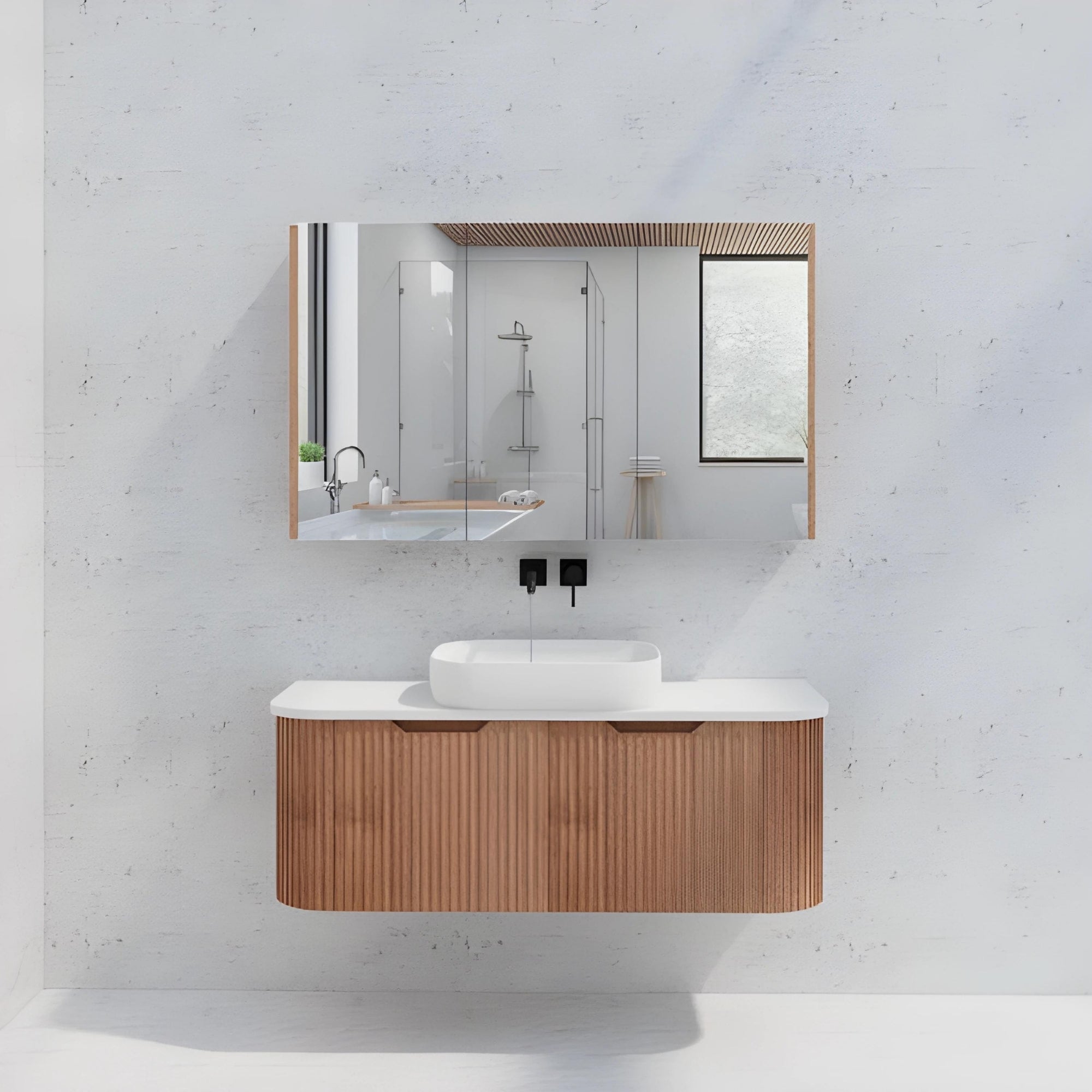 RIVA GENEVA FLUTED SOLID TIMBER MIRROR SHAVING CABINET 1200X720MM