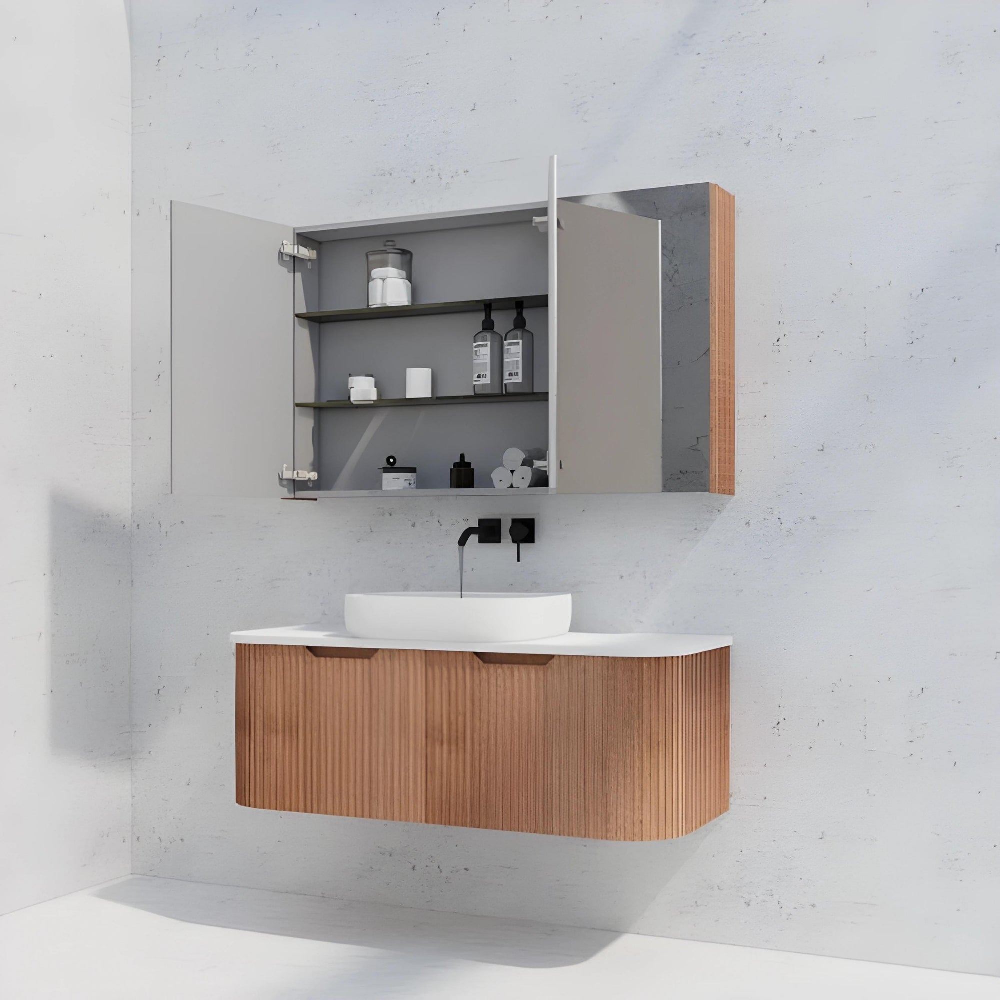 RIVA GENEVA FLUTED SOLID TIMBER MIRROR SHAVING CABINET 1200X720MM