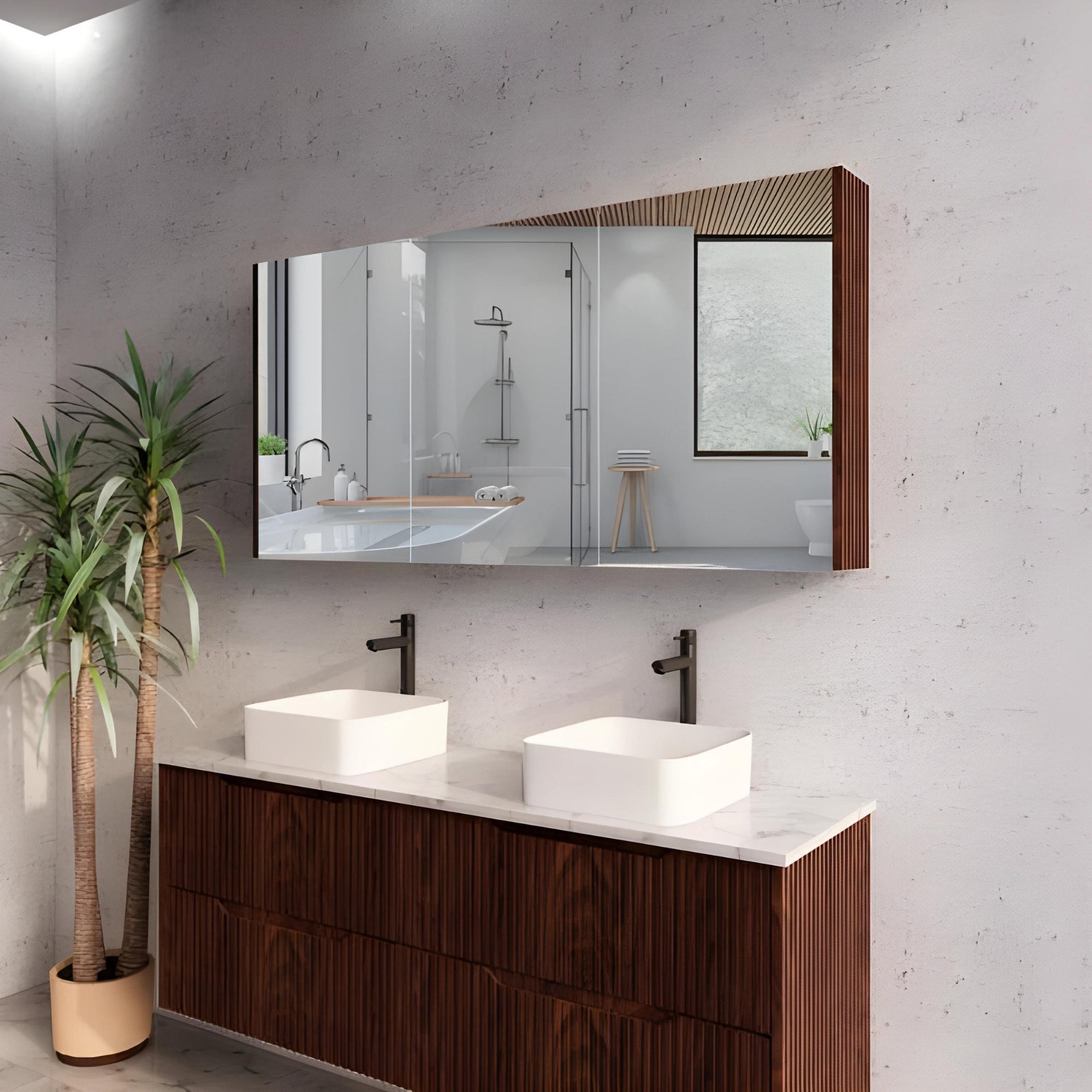 RIVA GENEVA FLUTED BROWN OAK MIRROR SHAVING CABINET 1500X720MM