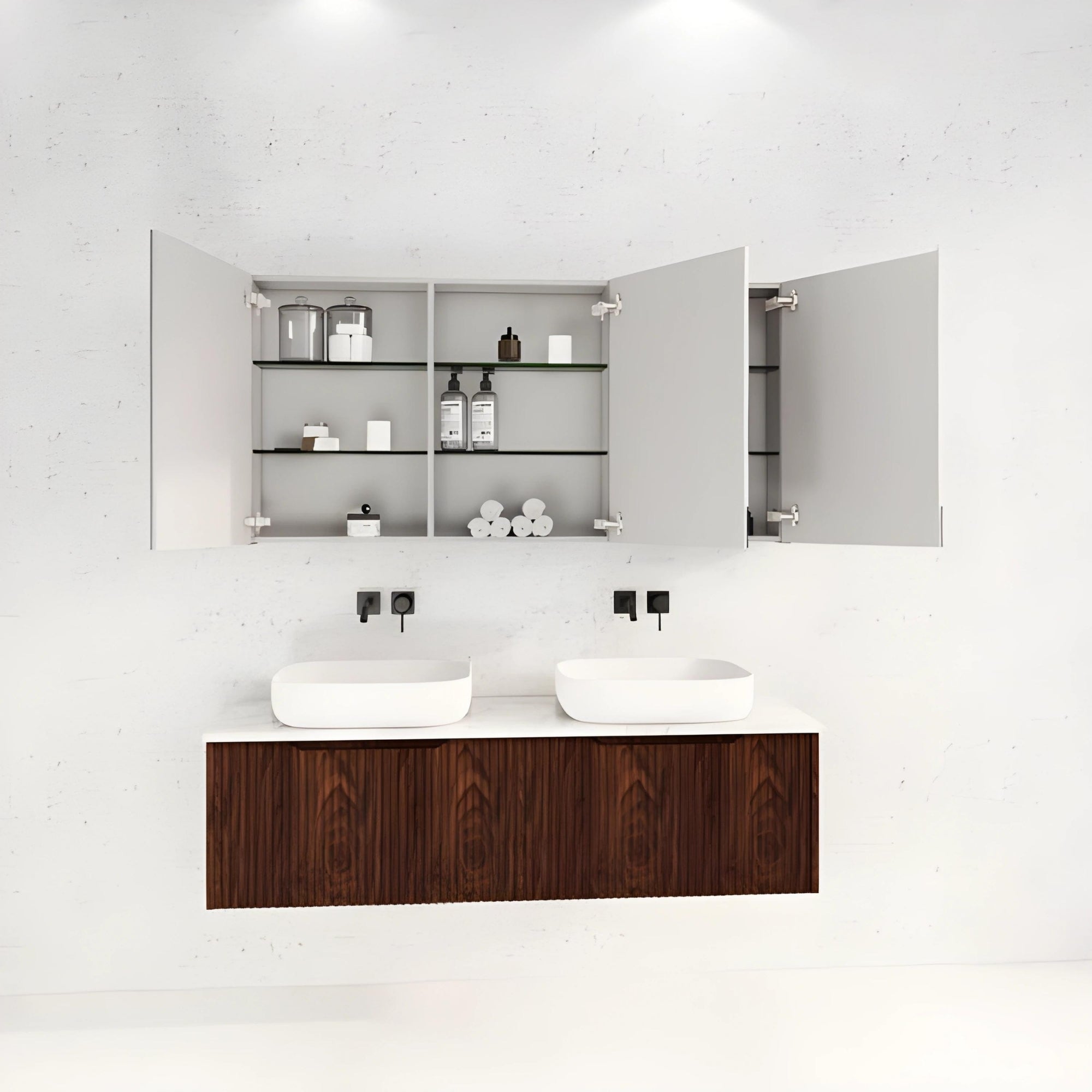 RIVA GENEVA FLUTED BROWN OAK MIRROR SHAVING CABINET 1500X720MM